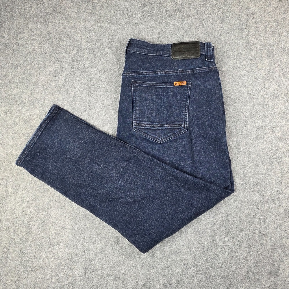 Off The Grid Hideout Jeans Dark Blue Denim Men's 38x30 Pants Stretch Side Zipper